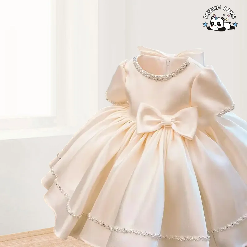 LEZONKIDS - Vestidos curtos de manga curta para meninas, moda nova, com laço grande, vestido de festa, desfile de página, vestido de aniversário